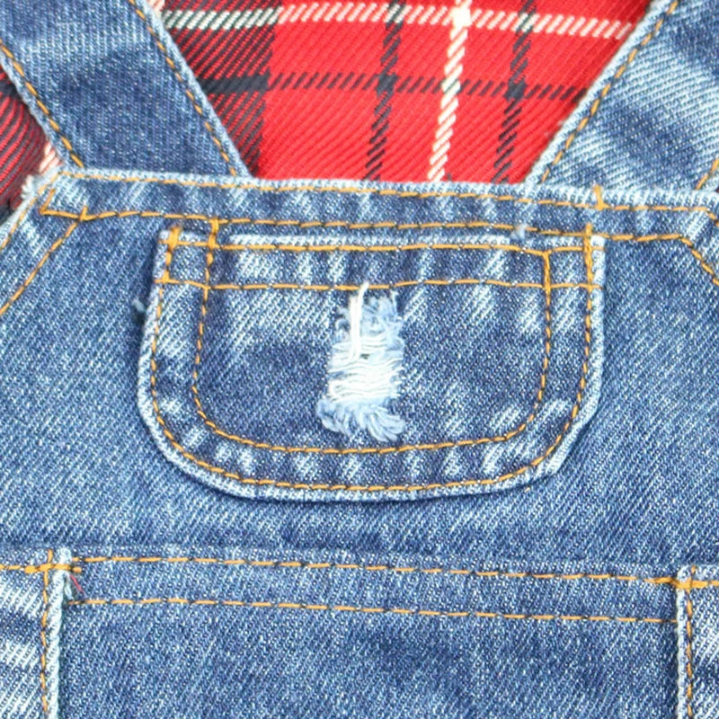 Dog & Cat Denim Plaid Jumpsuit Hoodie, Spring/Autumn Pet Outfit