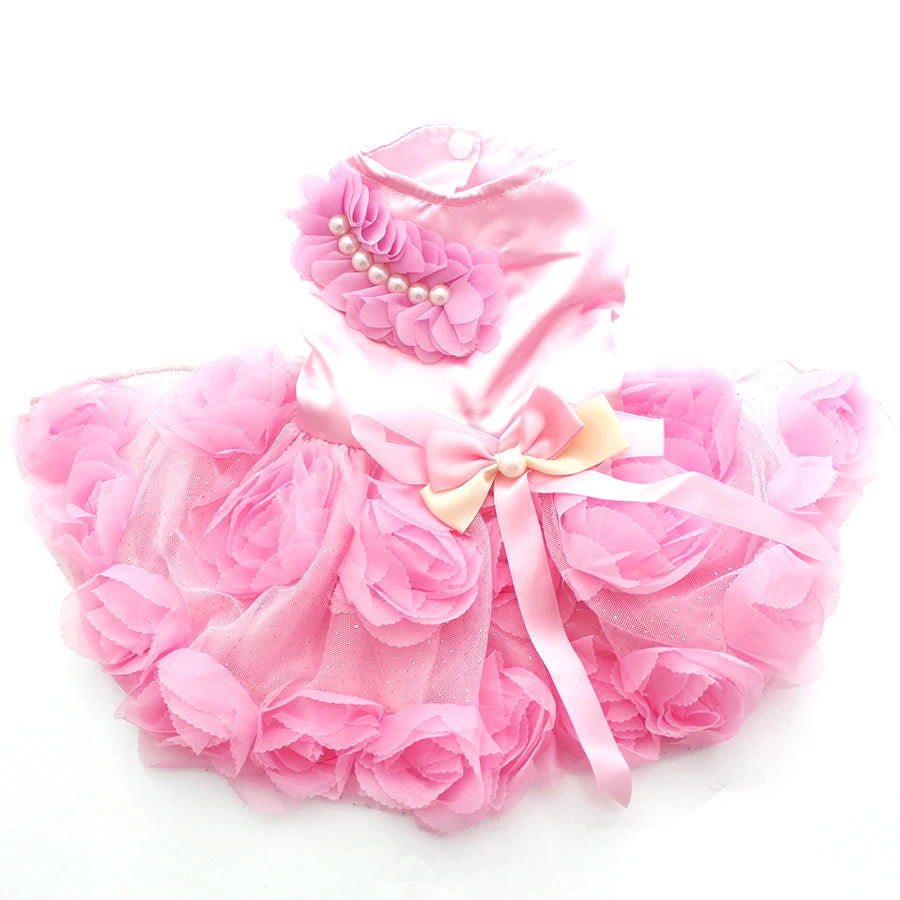Pet Princess Wedding Dress, Tutu Rosette & Bow Outfit for Dogs & Cats