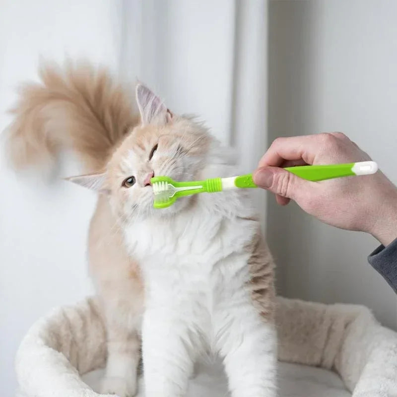 3-Sided Pet Toothbrush for Dogs & Cats, Dental Cleaning Tool for Bad Breath & Tartar Removal