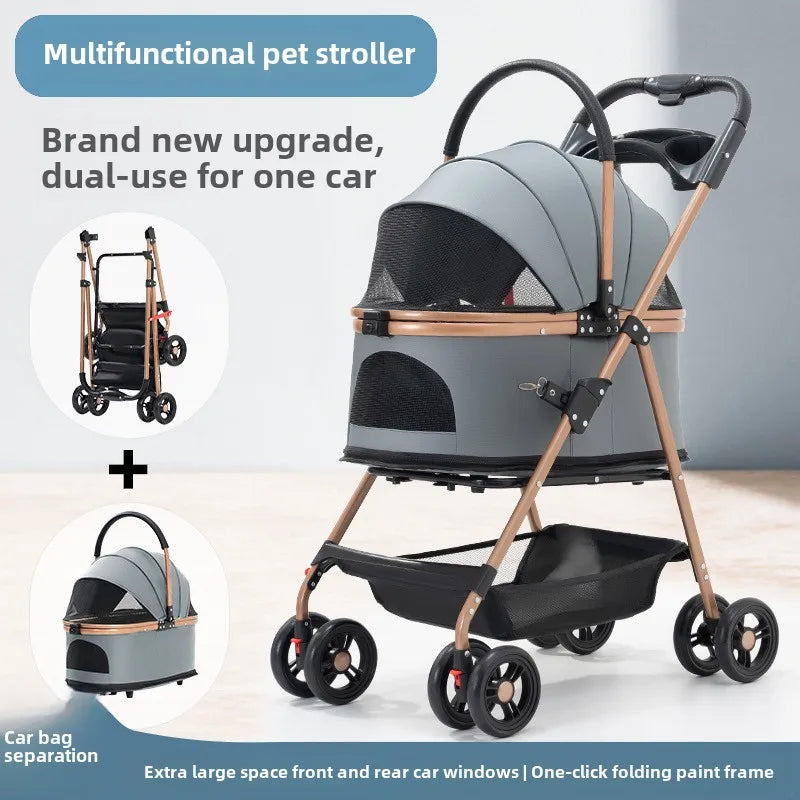 3-in-1 Folding Pet Stroller with Detachable Carrier & Easy-Lock Canopy for Small & Medium Dogs, Cats (30lbs)
