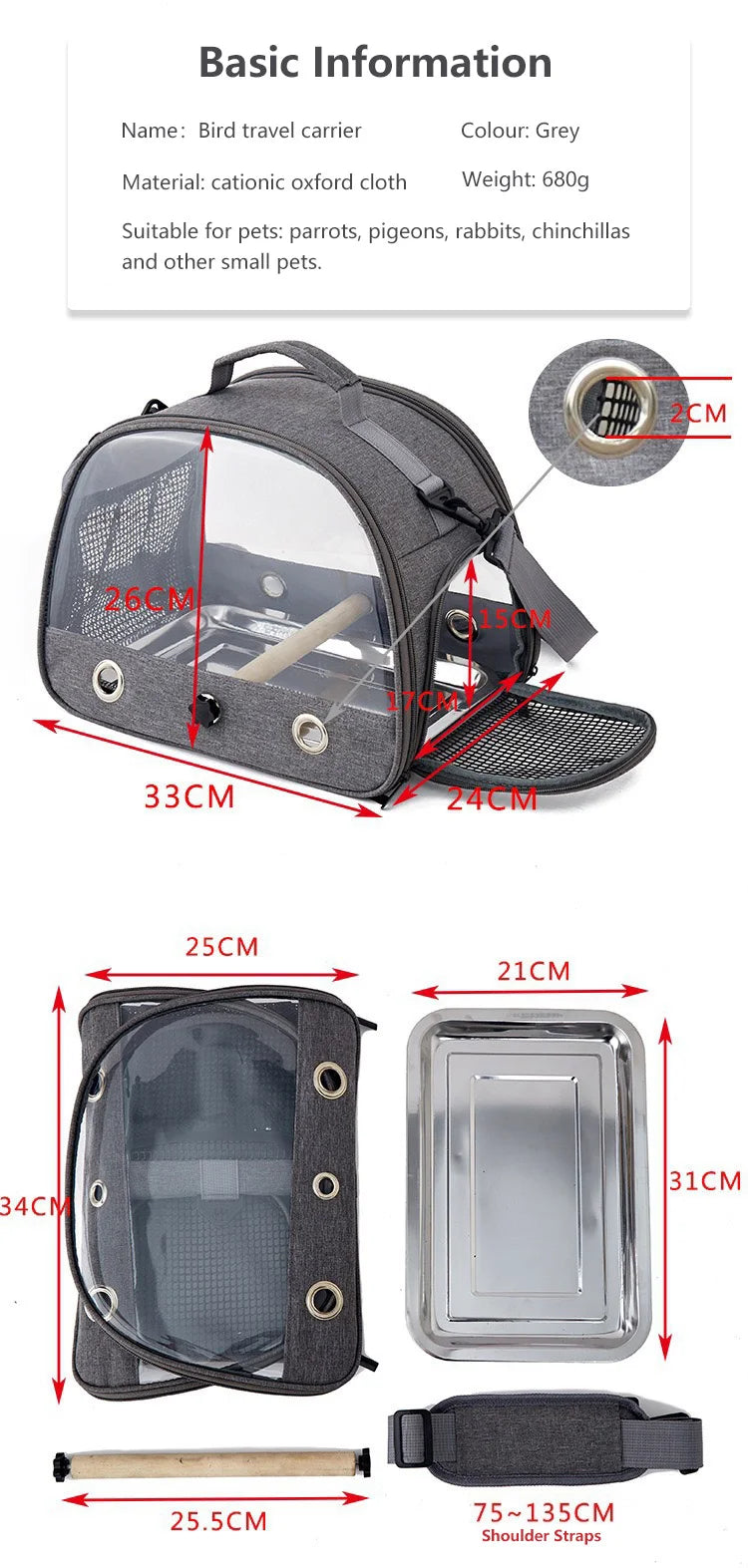 Portable Bird Travel Carrier with Stainless Steel Tray