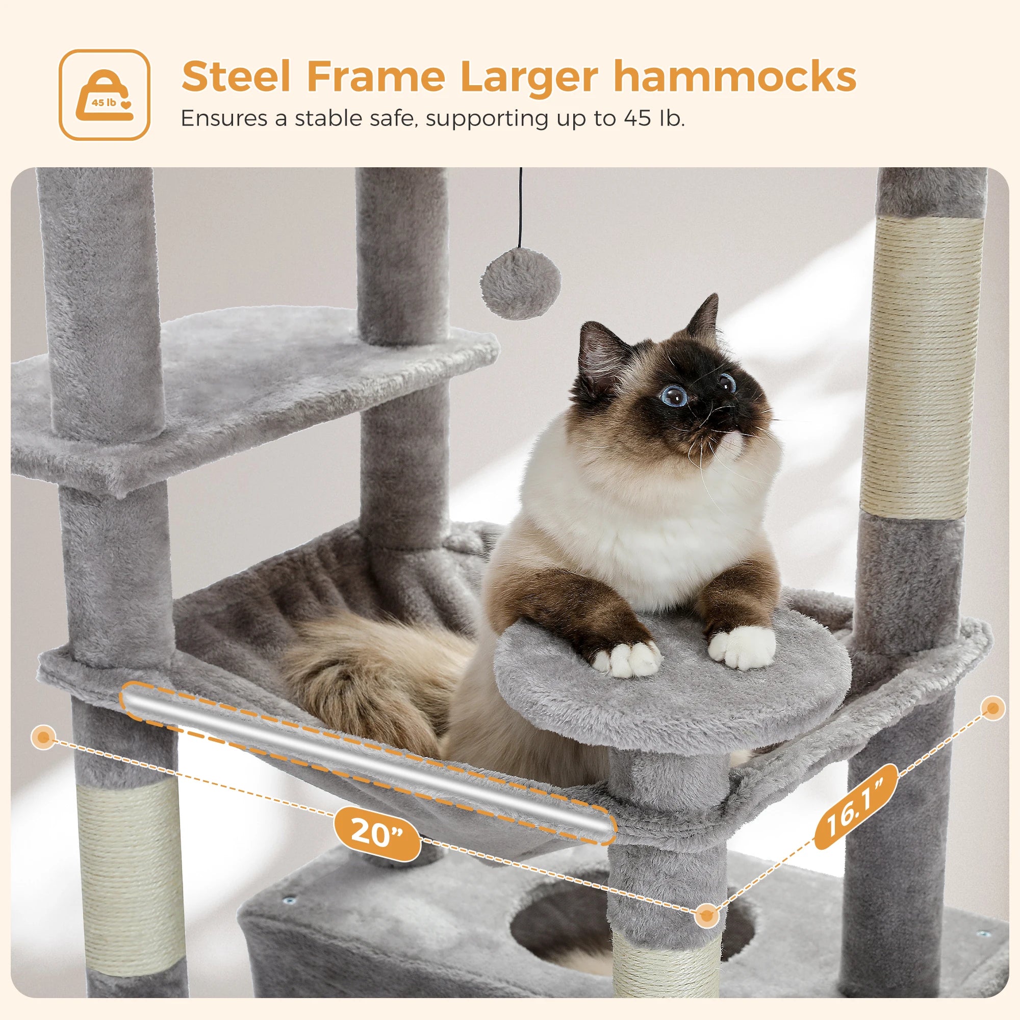 184cm Large Cat Tree Tower with Hammock, Scratching Posts & Condos