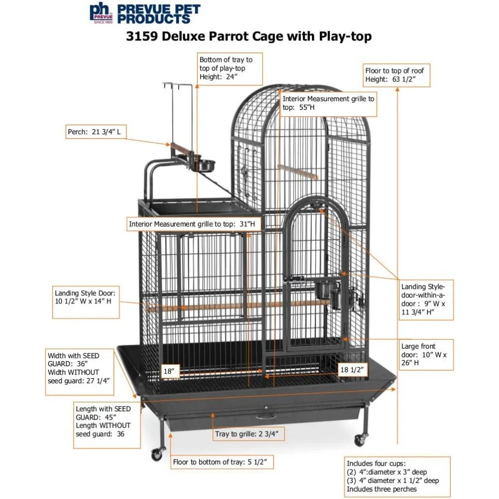 Double Roof Bird Cage with Playtop