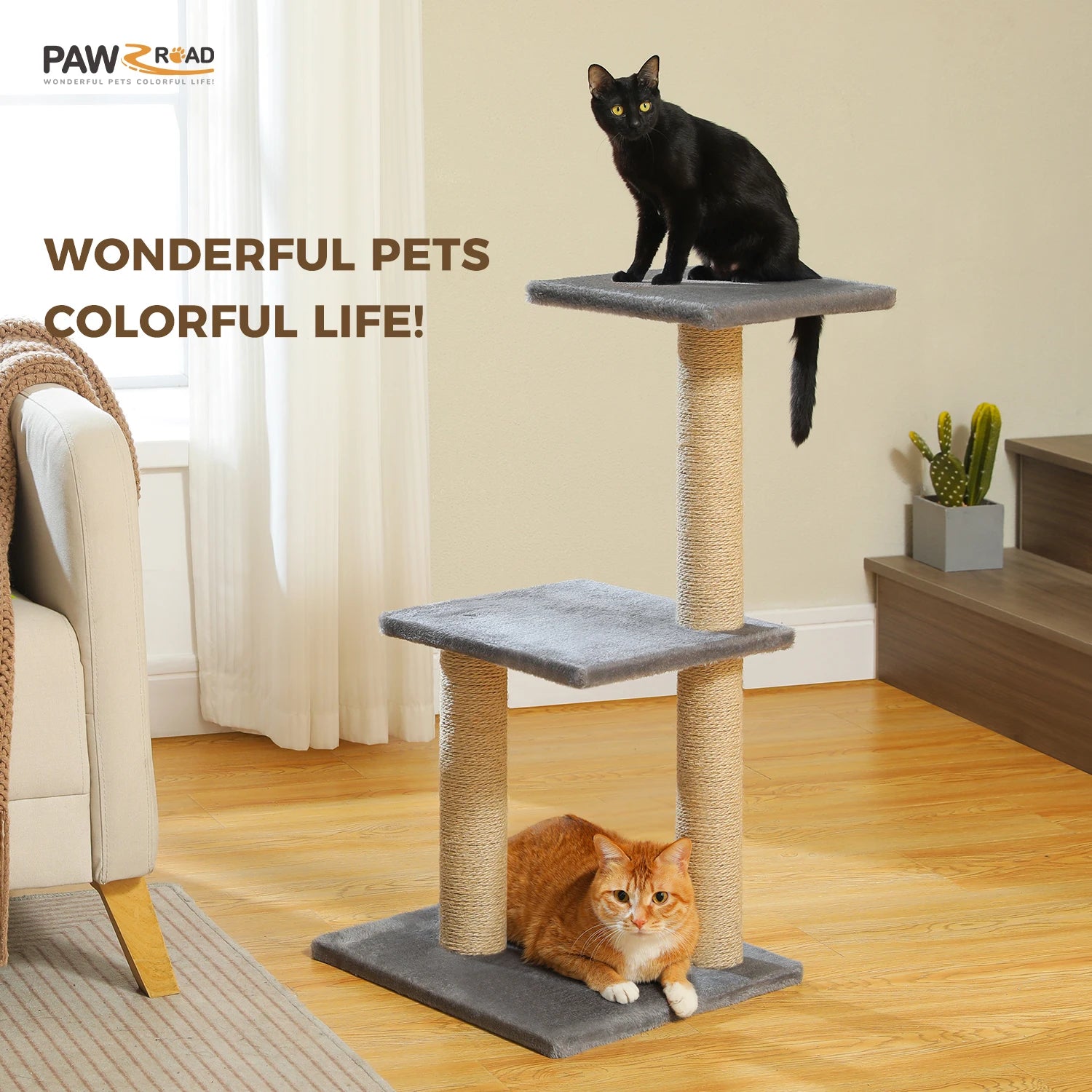 Cat Tree Tower with Scratching Posts, Hammock & Removable Top Perch