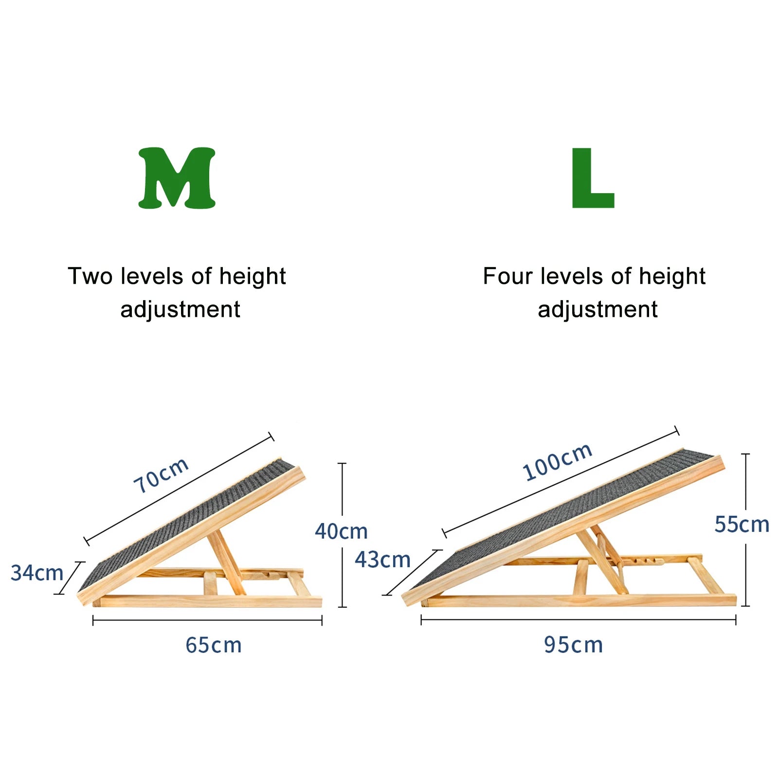 Adjustable Wooden Pet Ramp with Non-Slip Carpet