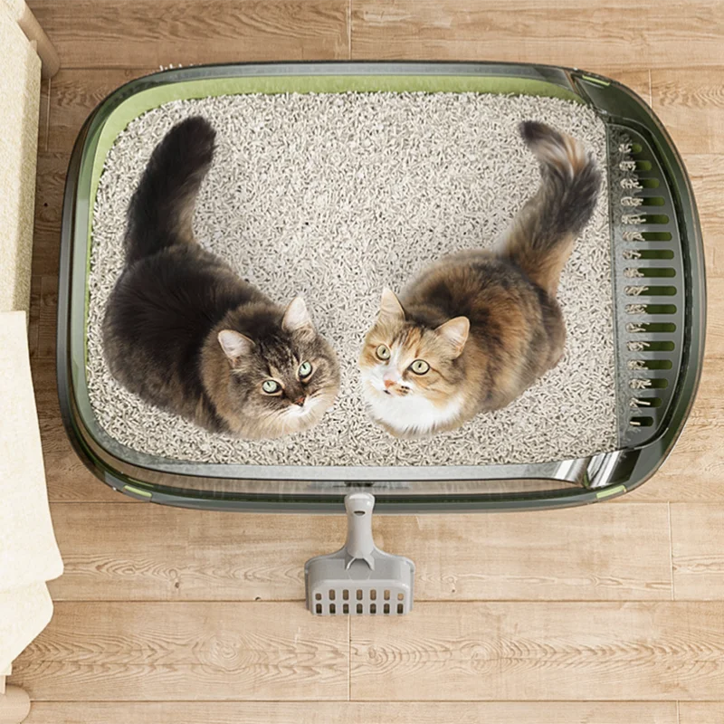 Semi-Enclosed High-Sided Cat Litter Box with Splash Guard