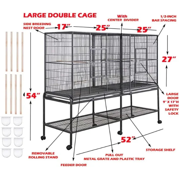 Large Double Parrot Flight Cage with Removable Center Divider