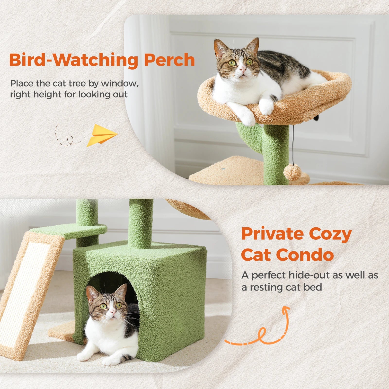 Cat Tree Tower with Scratching Posts, Hammock & Removable Top Perch