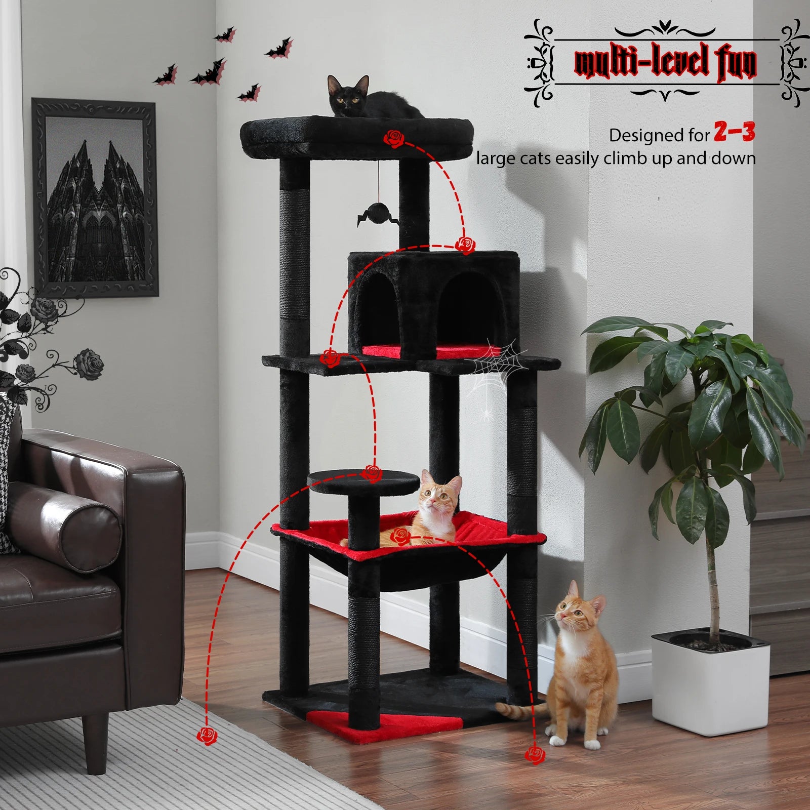 5-Level Cat Tree Tower for Large Cats with Hammock, Condo & Scratching Posts