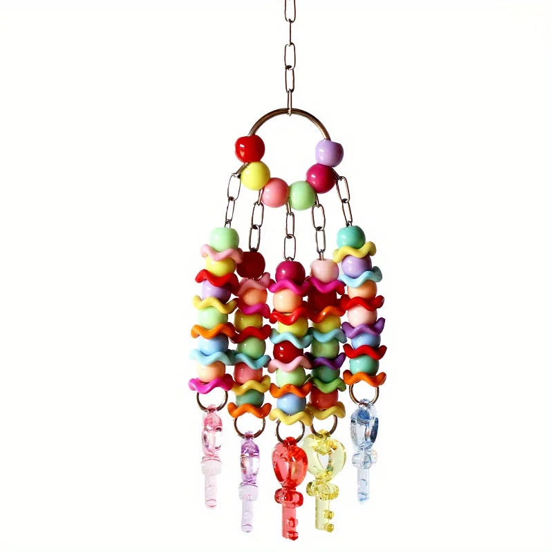 Acrylic Bird Toy with Bells & Colorful Strings