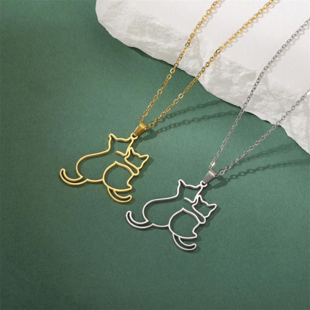 Hugging Puppy & Kitten Pendant Necklace for Pet Lovers