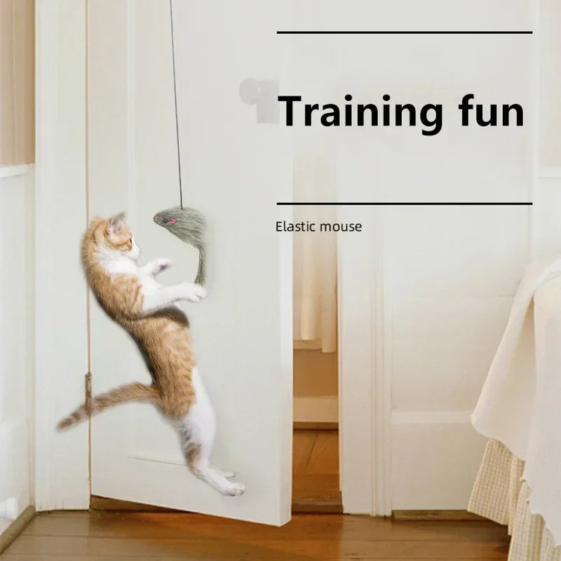Retractable Hanging Cat Toy with Simulated Mouse, Interactive Door Teaser