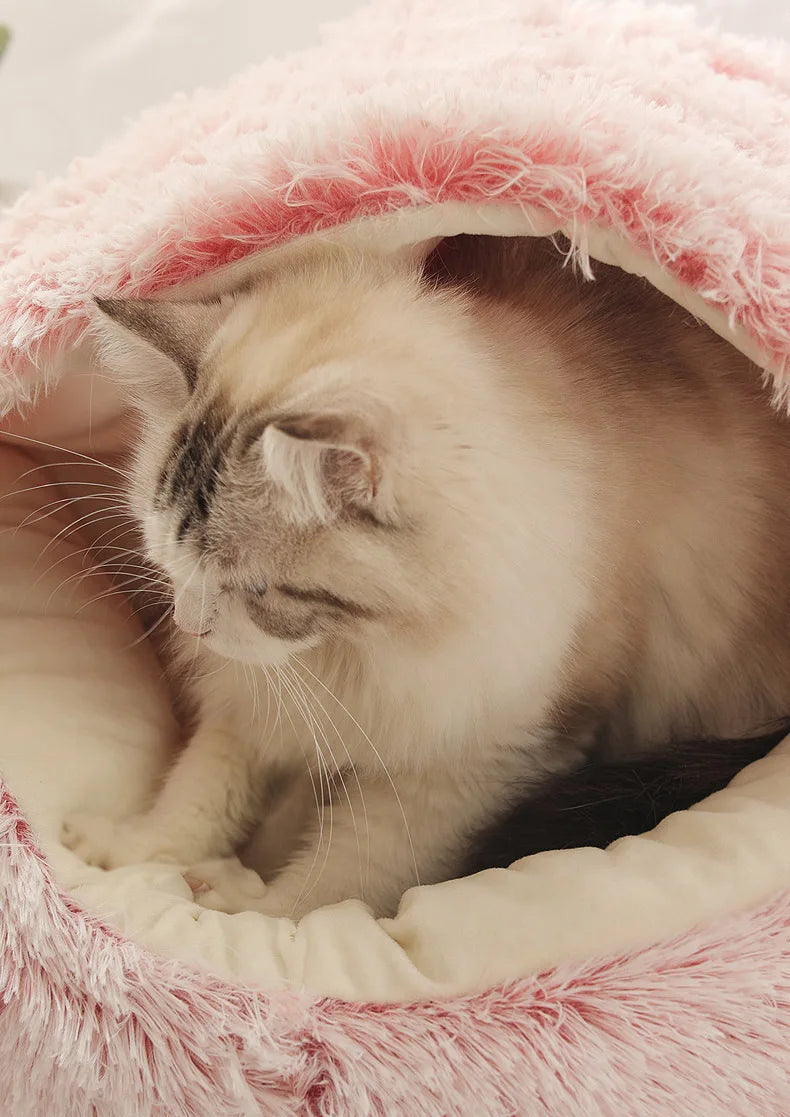 Soft Plush Semi-Enclosed Pet Bed