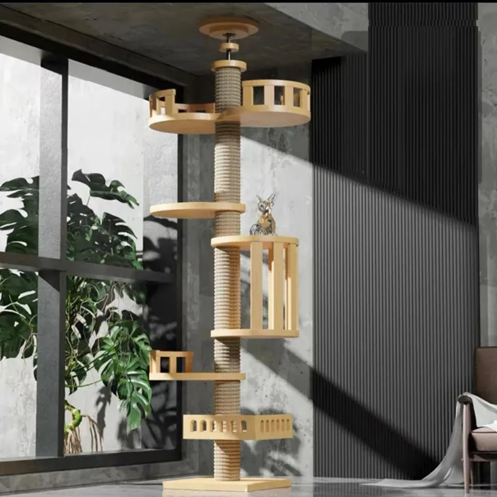 Solid Wooden Multilayer Cat Tree Tower & Climbing Frame