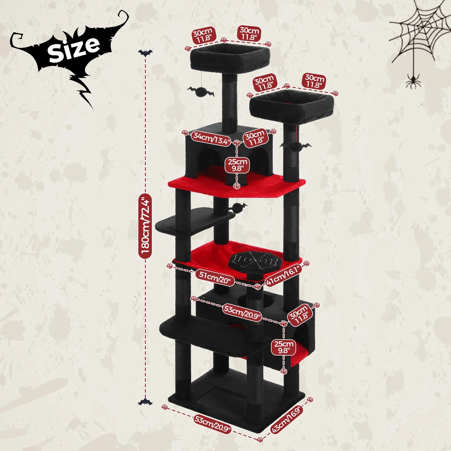 184cm Large Cat Tree Tower with Hammock, Scratching Posts & Condos