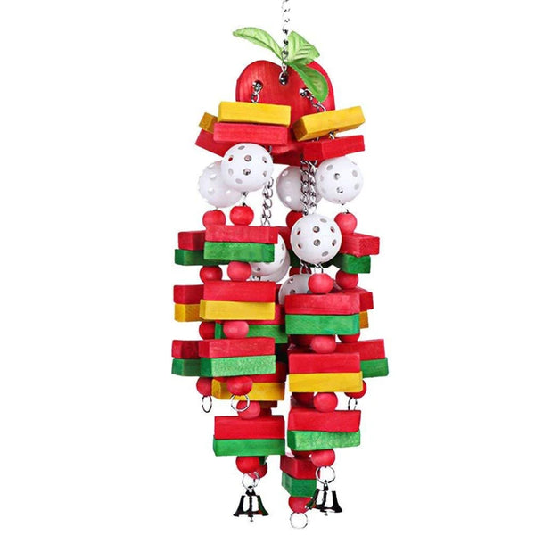 Parrot Chew Toy with Wooden Blocks for Large Birds