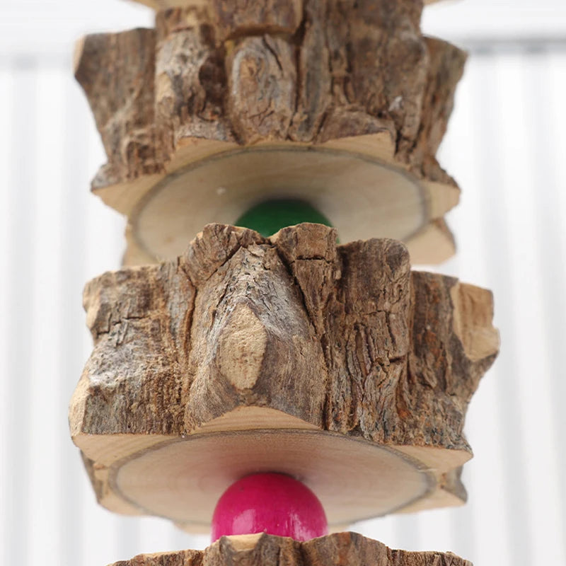 Natural Wooden Parrot Chew Toy — Bird Cage Chewing & Destruction Toy