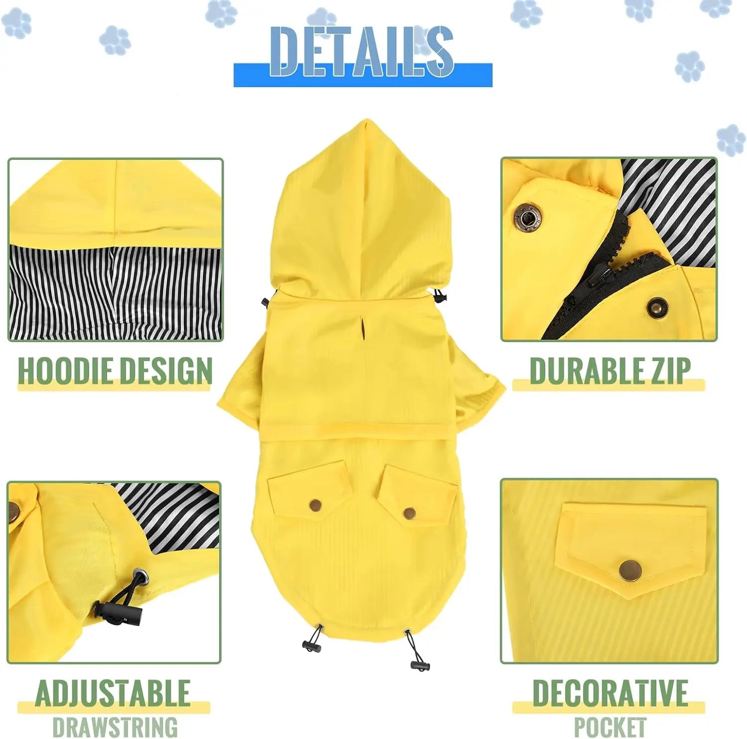Dog Raincoat with Hood, Reflective Zip-Up Pet Jacket Windbreaker, S-5XL Large Breed