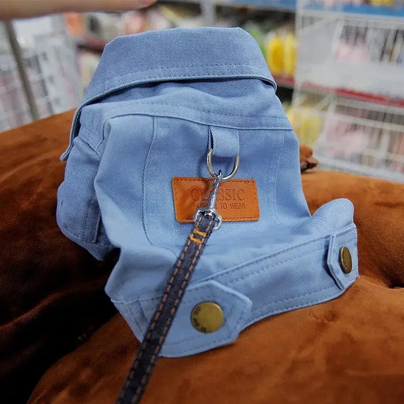 Dog Denim Jacket with Leash Ring, Spring & Summer Outfit for Small and Medium Dogs