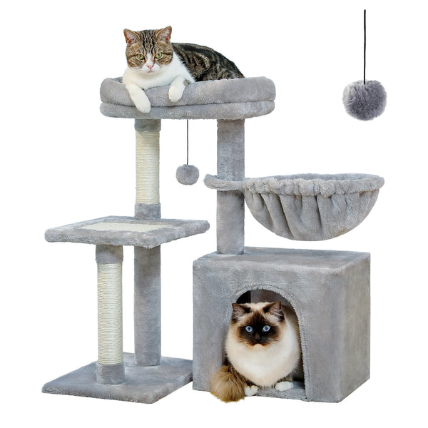 Cat Tree Tower with Scratching Posts, Hammock & Removable Top Perch