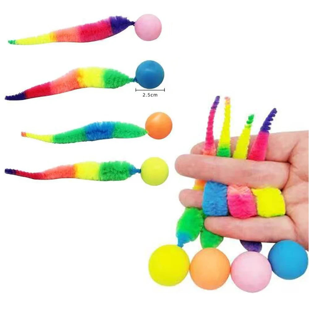 Interactive Cat Bouncing Ball & Caterpillar Toy – Colorful Elastic Puzzle Teaser for Indoor Cats