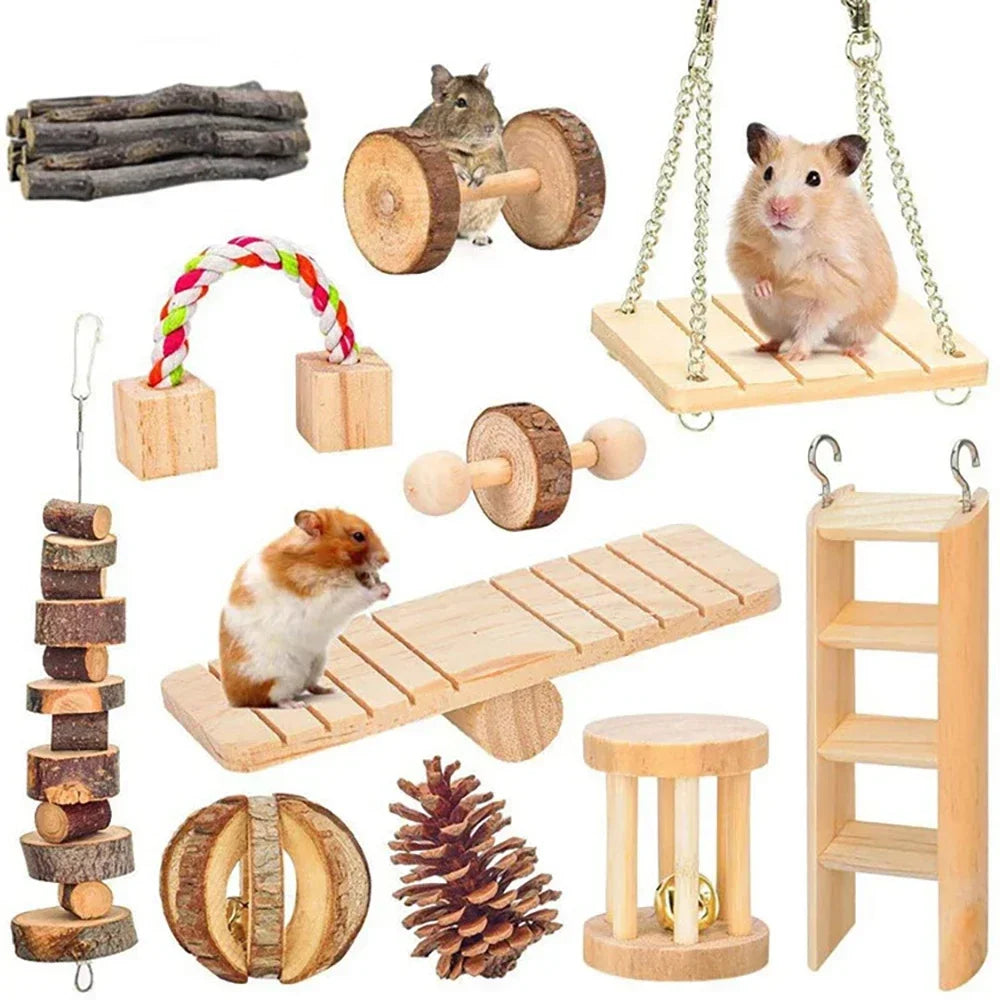 Natural Wooden Rabbit Roller & Chew Toys for Small Pets