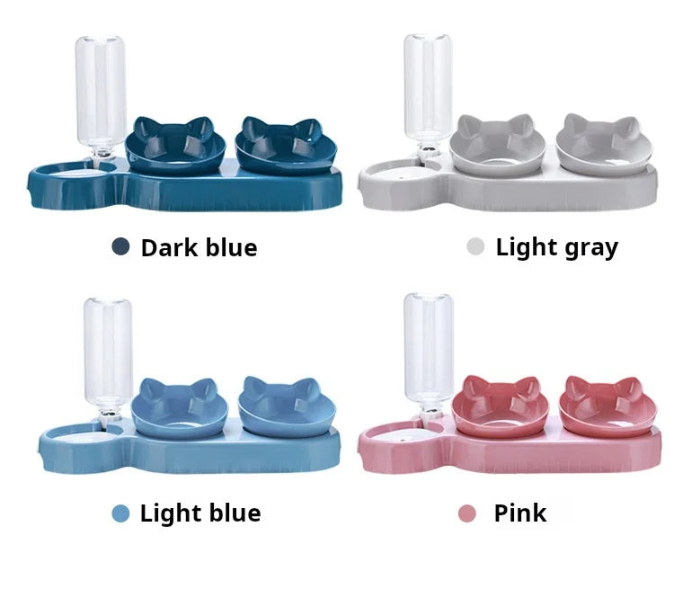 3-in-1 Tilted Pet Bowl Set with Gravity Water Feeder