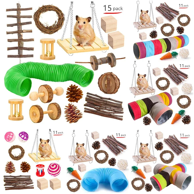 Wooden Toy Set for Hamsters, Rabbits, Guinea Pigs, and Small Pets