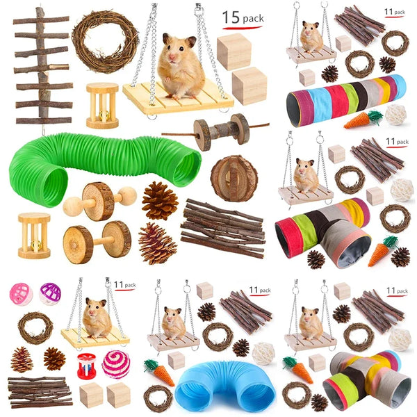Wooden Toy Set for Hamsters, Rabbits, Guinea Pigs, and Small Pets