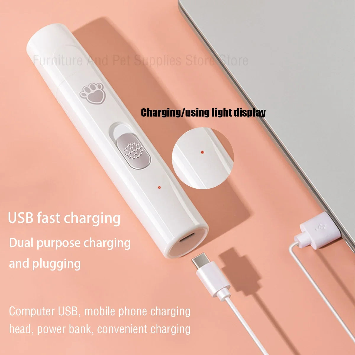 USB Rechargeable Pet Nail Clipper with Polisher Wheel