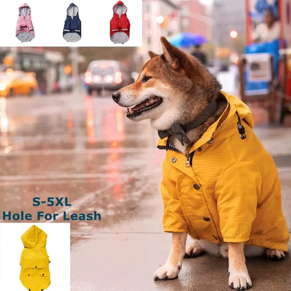 Dog Raincoat with Hood, Reflective Zip-Up Pet Jacket Windbreaker, S-5XL Large Breed