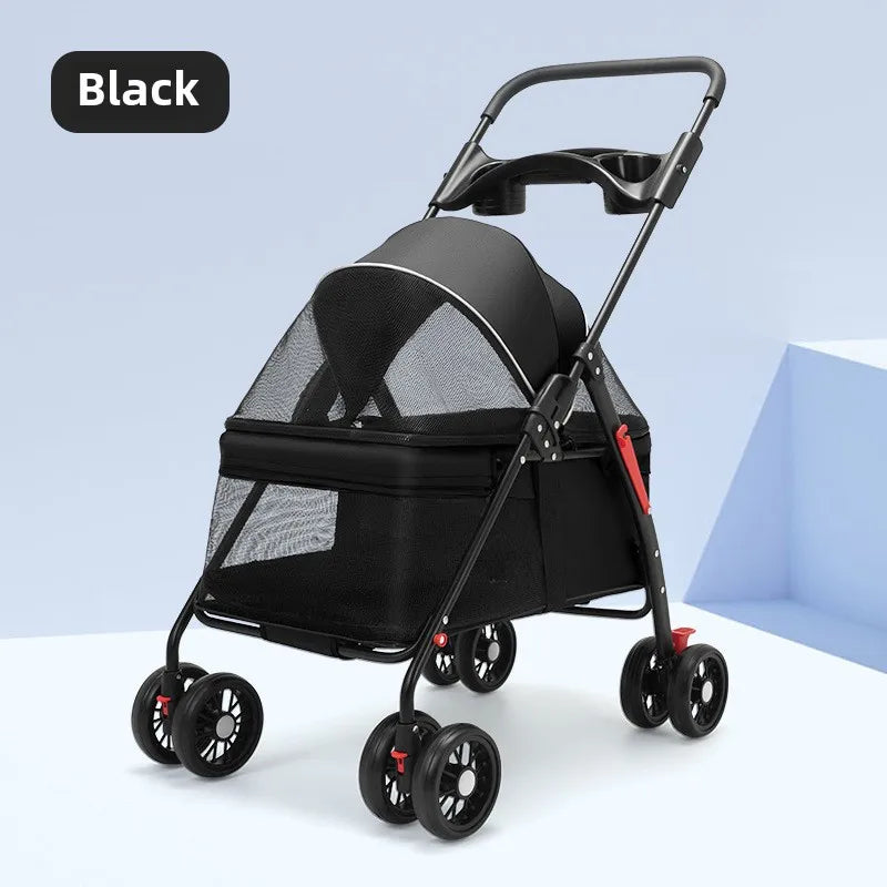 Lightweight Foldable Pet Stroller for Small Dogs, Cats & Puppies, Outdoor Travel Carrier