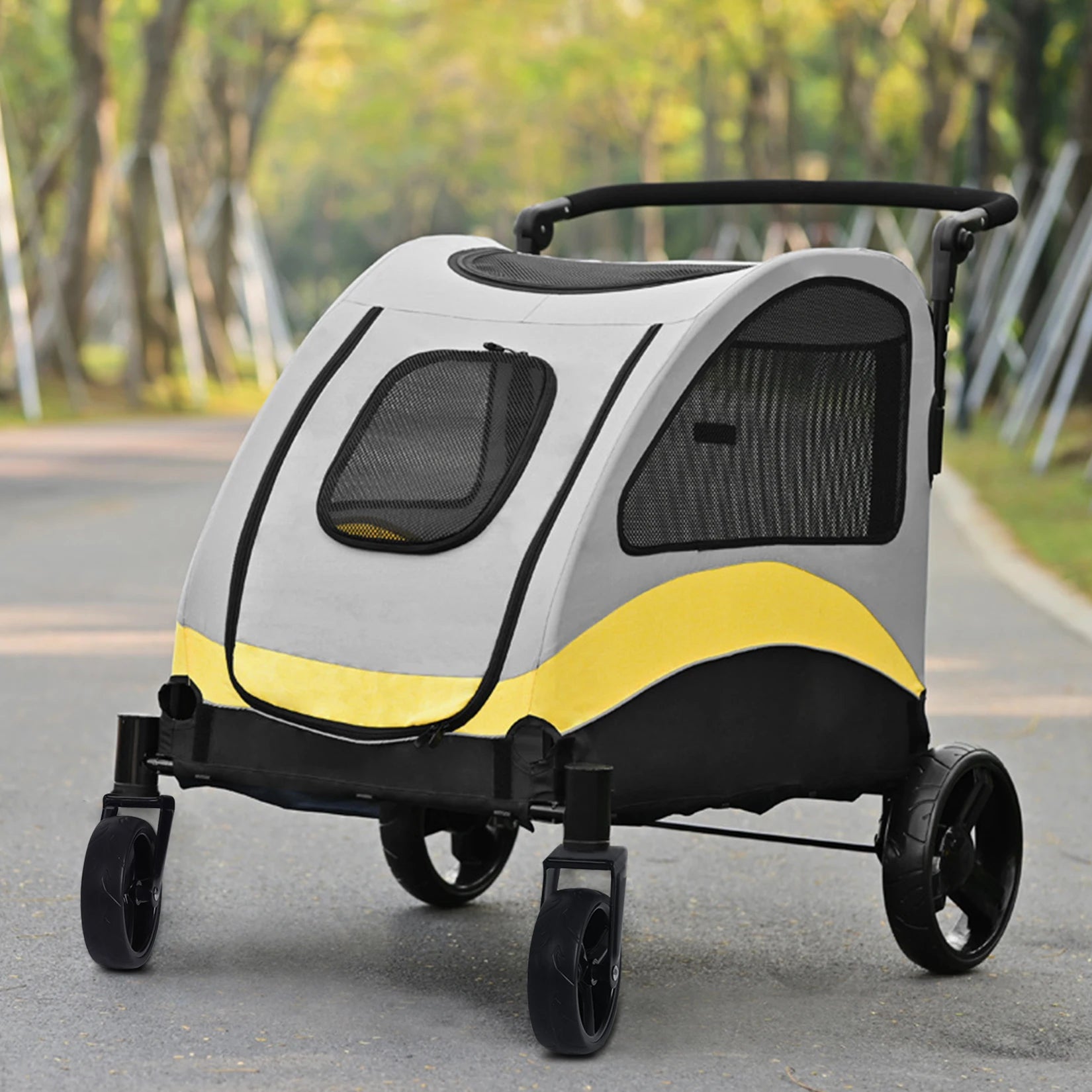 Portable 4-Wheel Dog Stroller for Large Dogs, Foldable Pet Travel Carrier for Cats & Outdoor Use