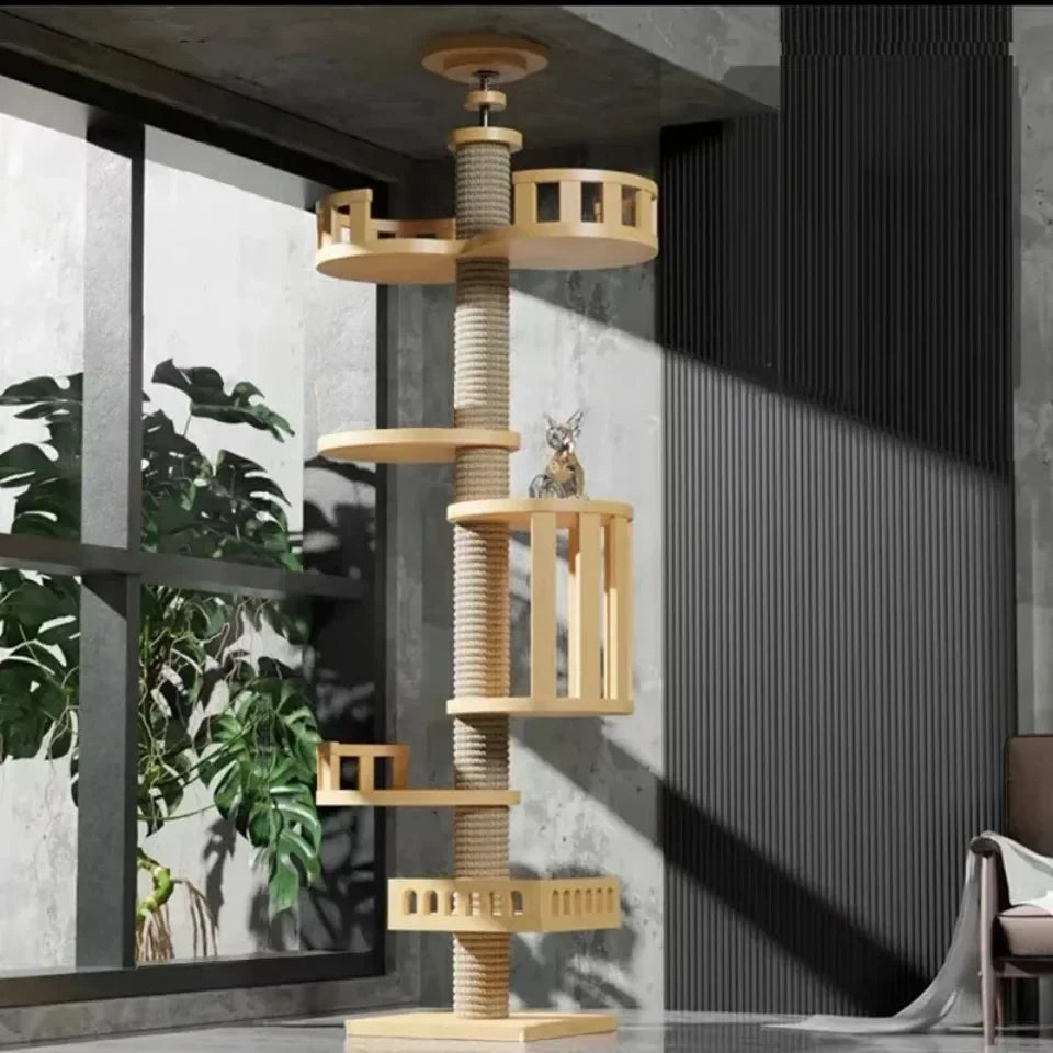 Solid Wooden Multilayer Cat Tree Tower & Climbing Frame
