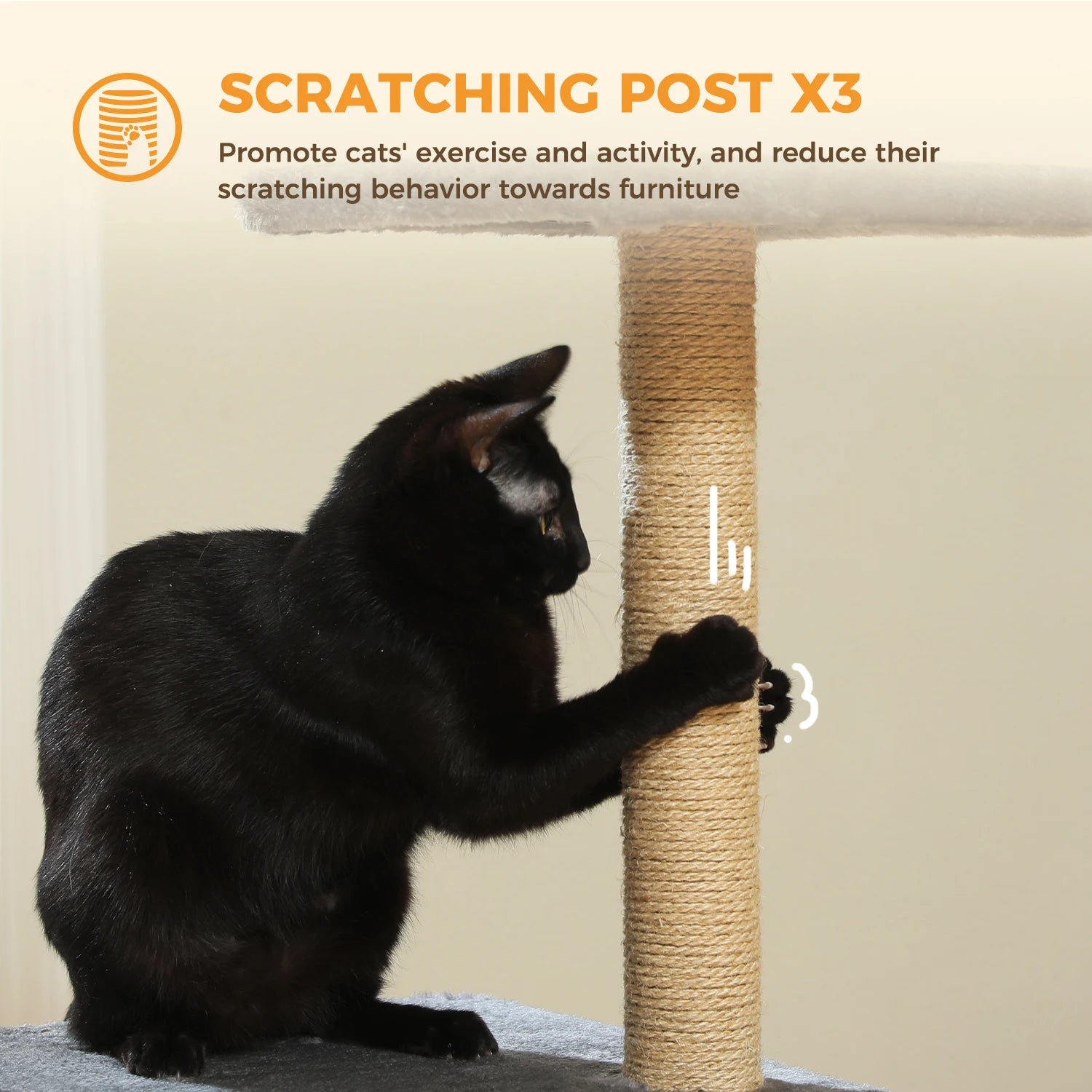 Cat Tree Tower with Scratching Posts, Hammock & Removable Top Perch