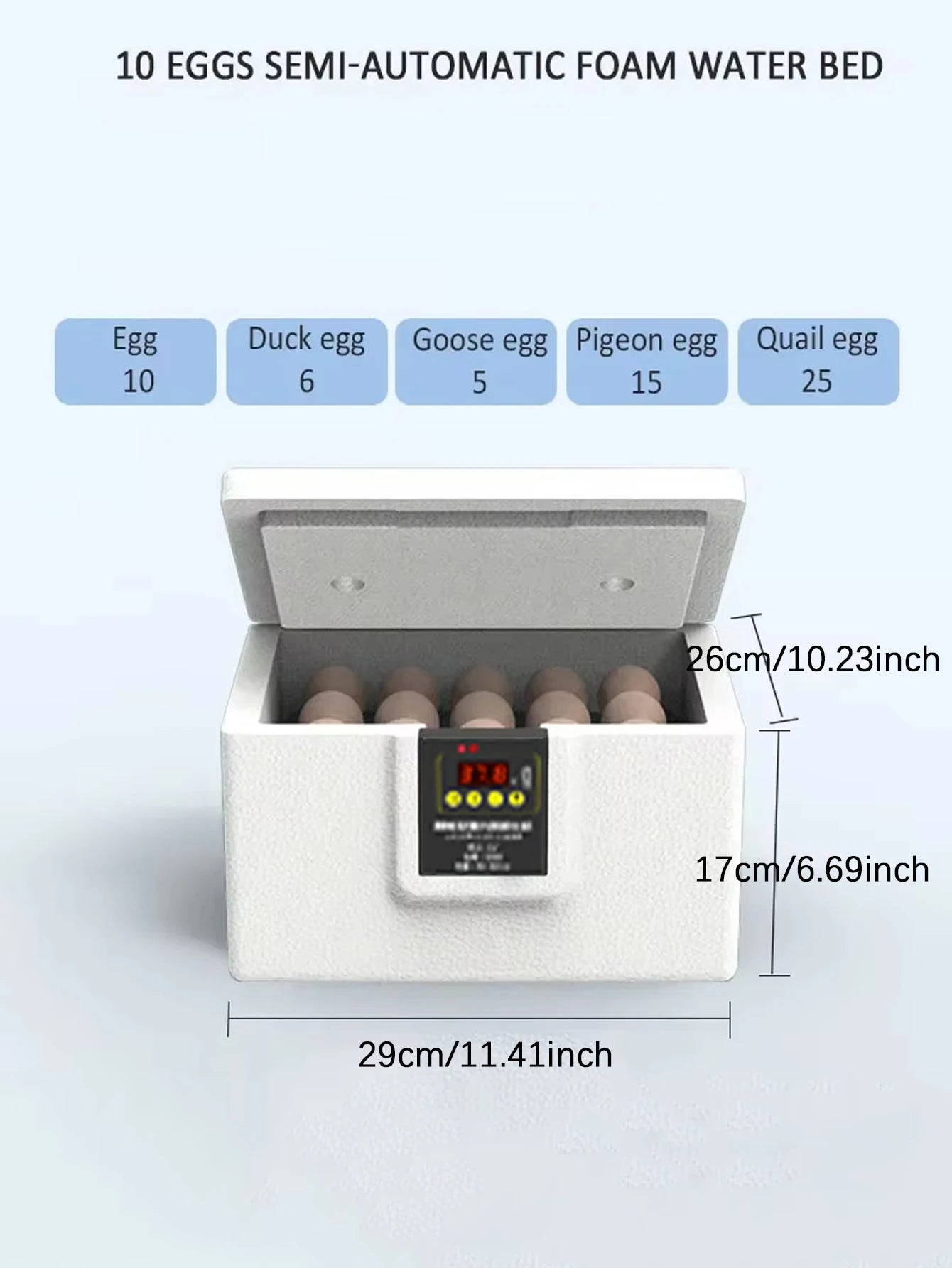 USB Poultry Incubator with Thermostat, Manual Turn, Bionic Waterbed & Egg Candler