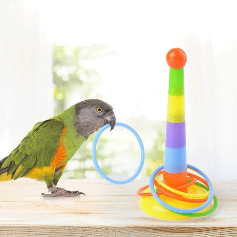 4-Piece Parrot Toy Set with Basketball, Skateboard, Stacking Toy & Trolley