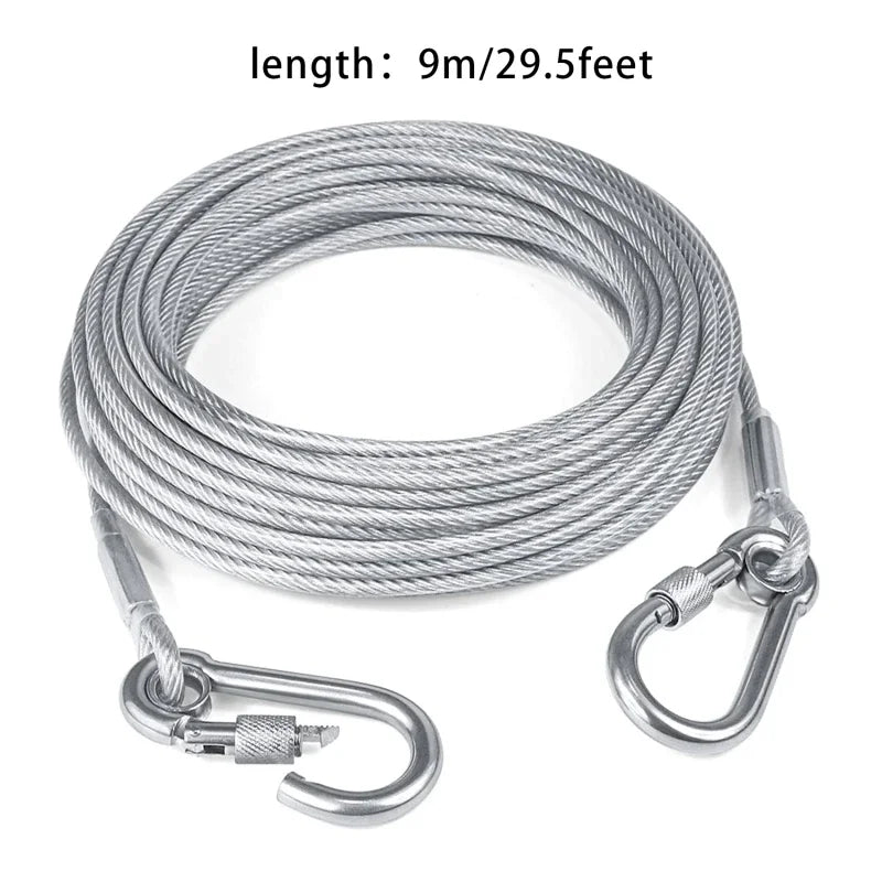 Double-Headed Dog Tie-Out Cable Leash – Heavy-Duty Outdoor Steel Wire with Metal Buckles