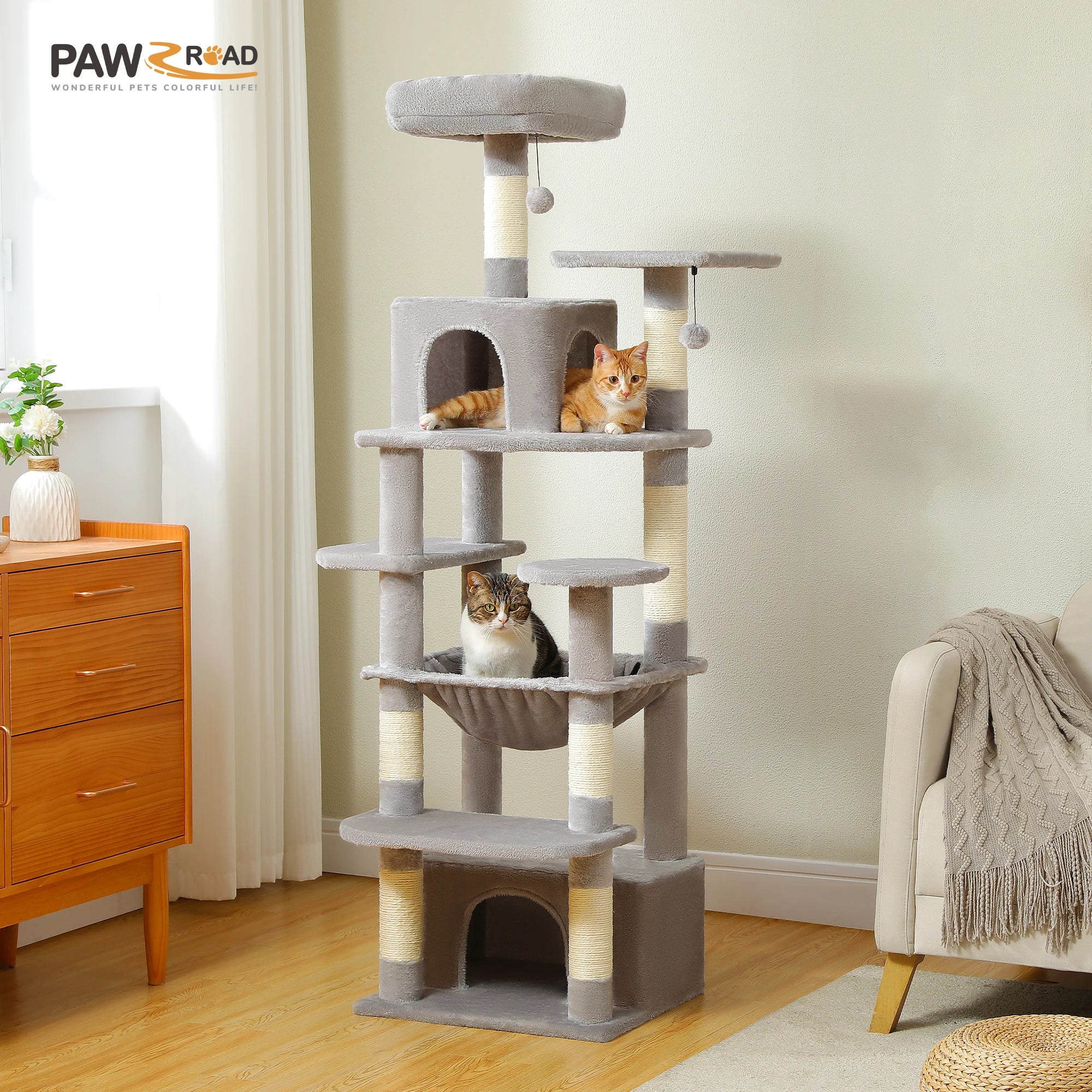 184cm Large Cat Tree Tower with Hammock, Scratching Posts & Condos