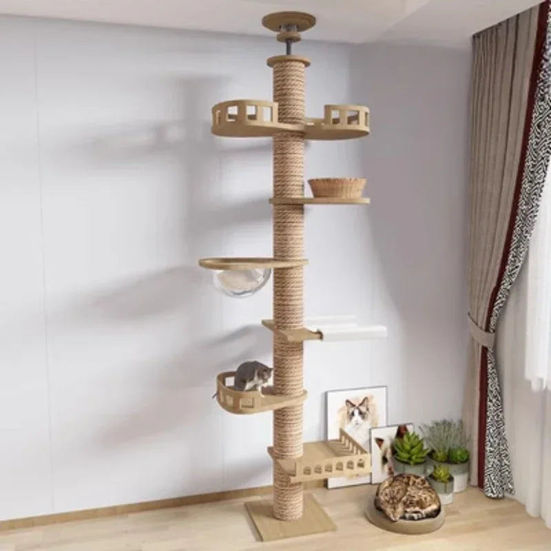 Solid Wooden Multilayer Cat Tree Tower & Climbing Frame