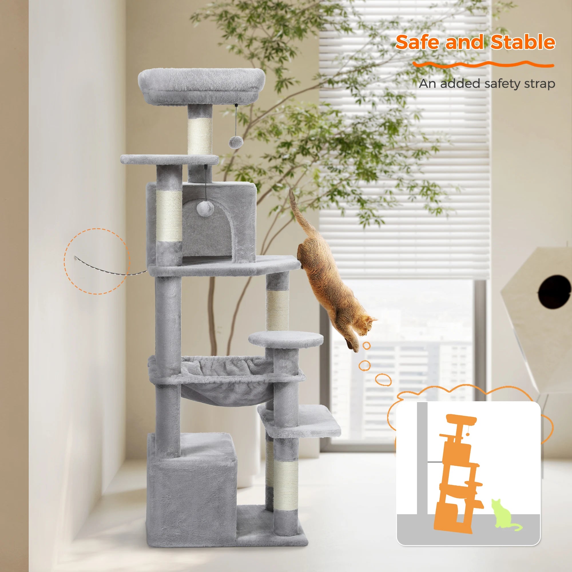 184cm Large Cat Tree Tower with Hammock, Scratching Posts & Condos