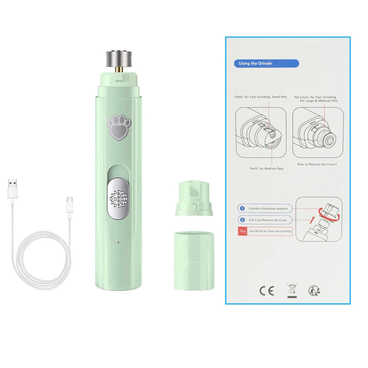USB Rechargeable Pet Nail Clipper with Polisher Wheel