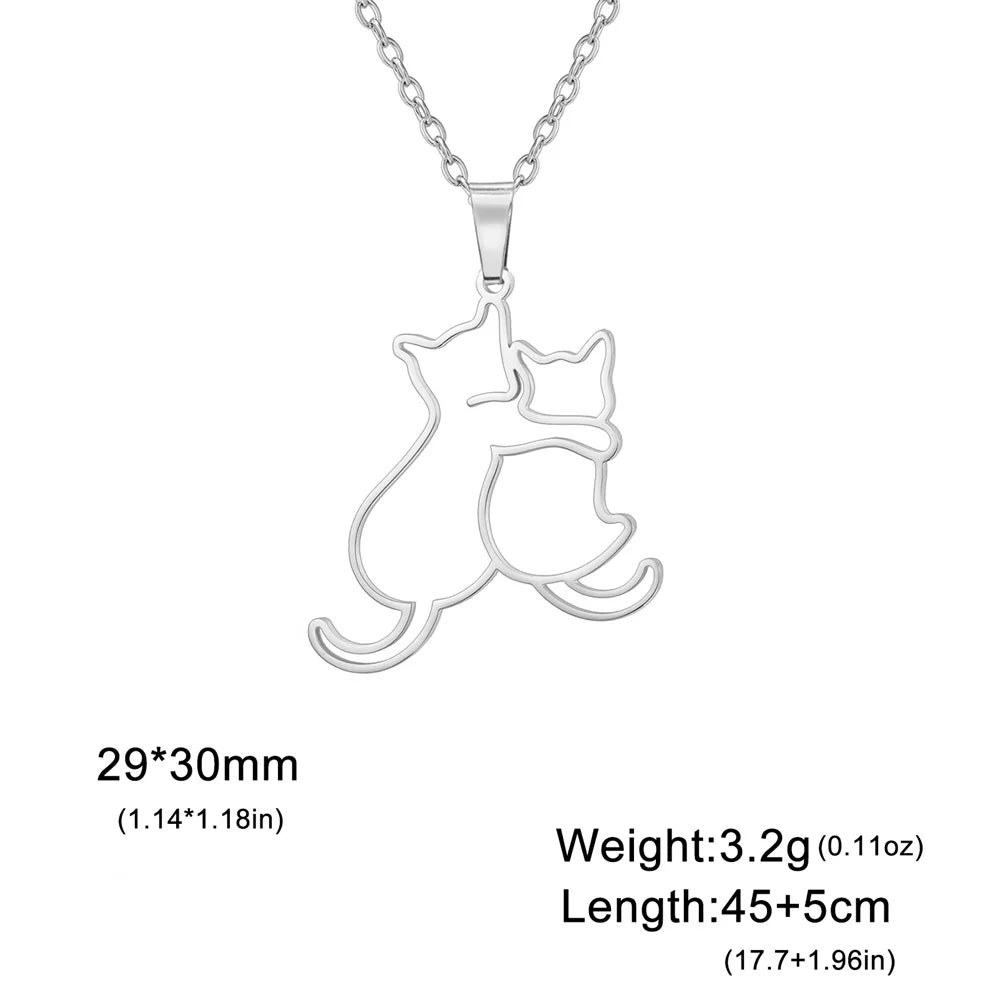 Hugging Puppy & Kitten Pendant Necklace for Pet Lovers