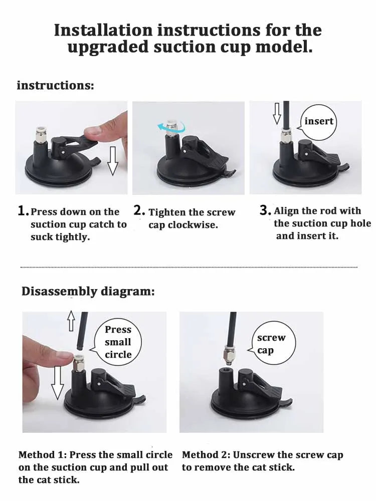 Colorful Feather Cat Teaser Wand with Bell and Suction Cup, Interactive Kitten Toy