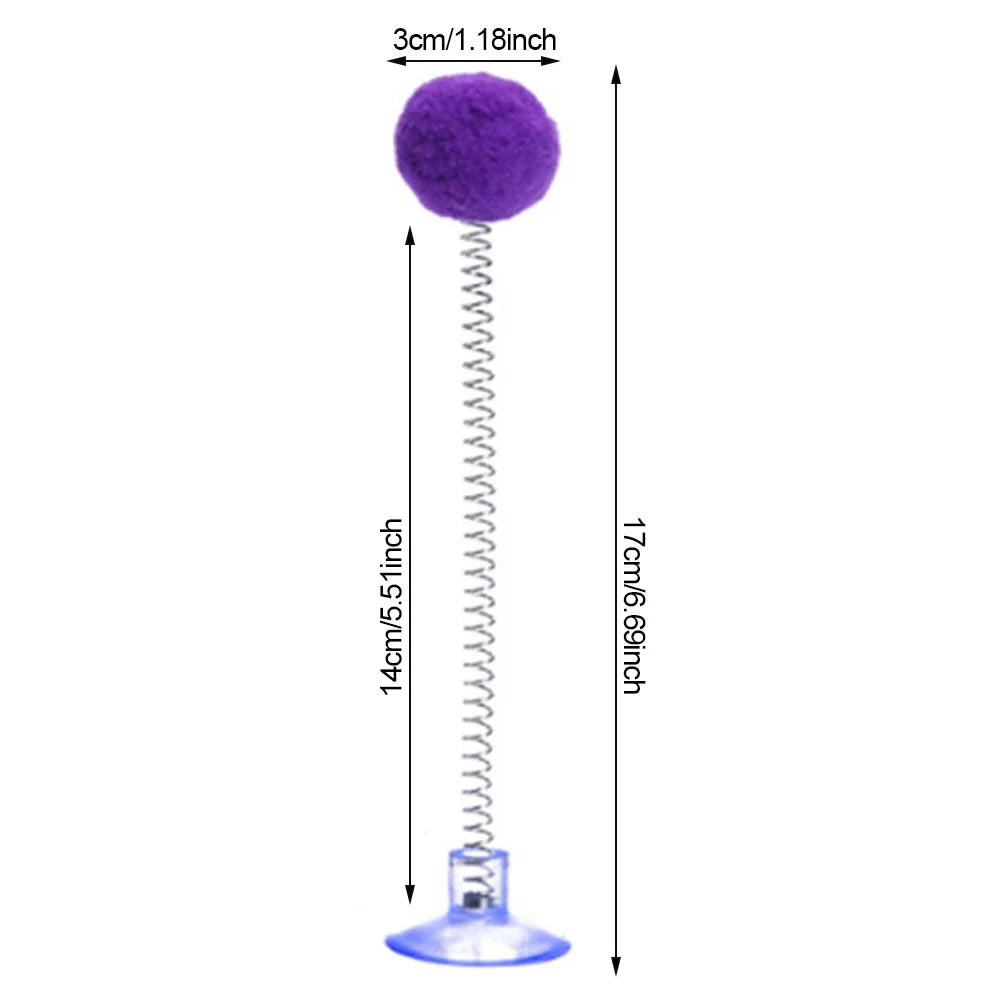 Fur Ball Spring Cat Toy with Suction Cup, Interactive Teaser Wand in Random Colors