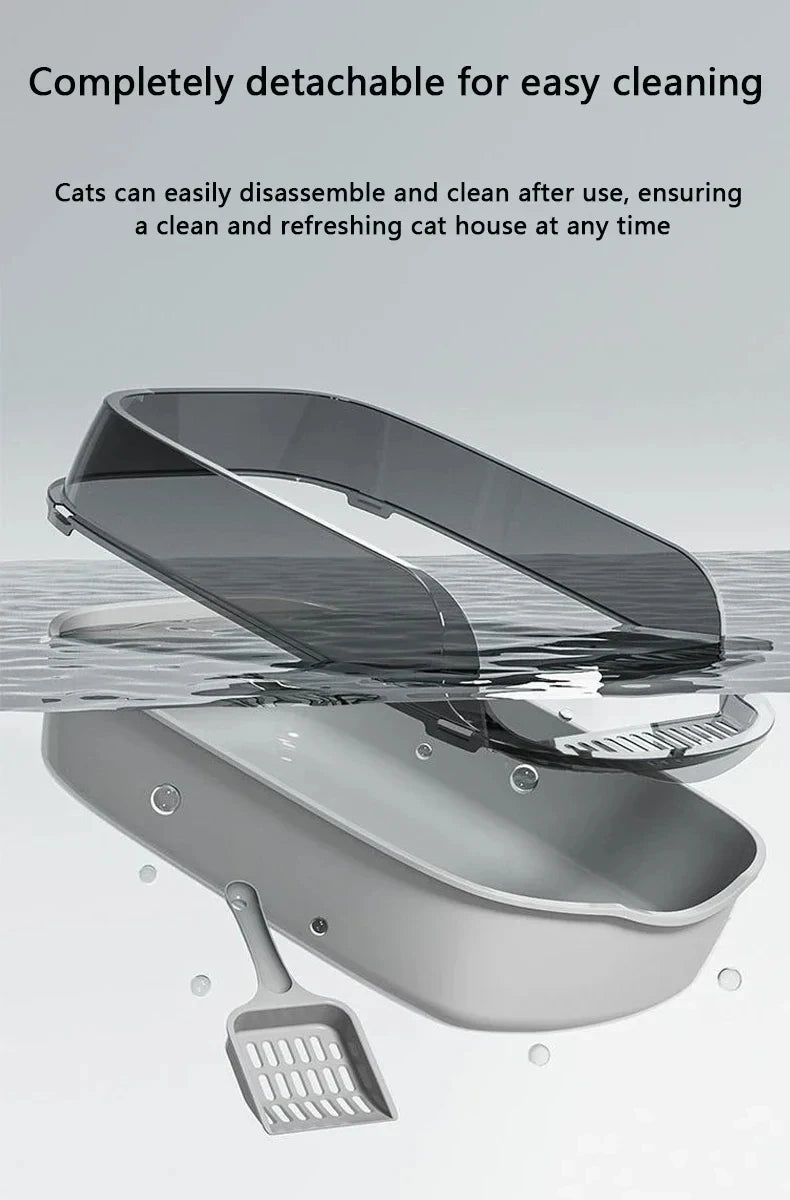 Semi-Enclosed High-Sided Cat Litter Box with Splash Guard