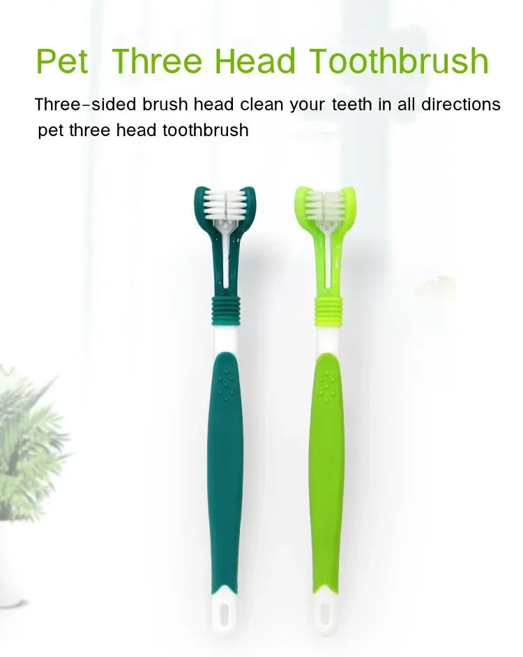 3-Sided Pet Toothbrush for Dogs & Cats, Dental Cleaning Tool for Bad Breath & Tartar Removal
