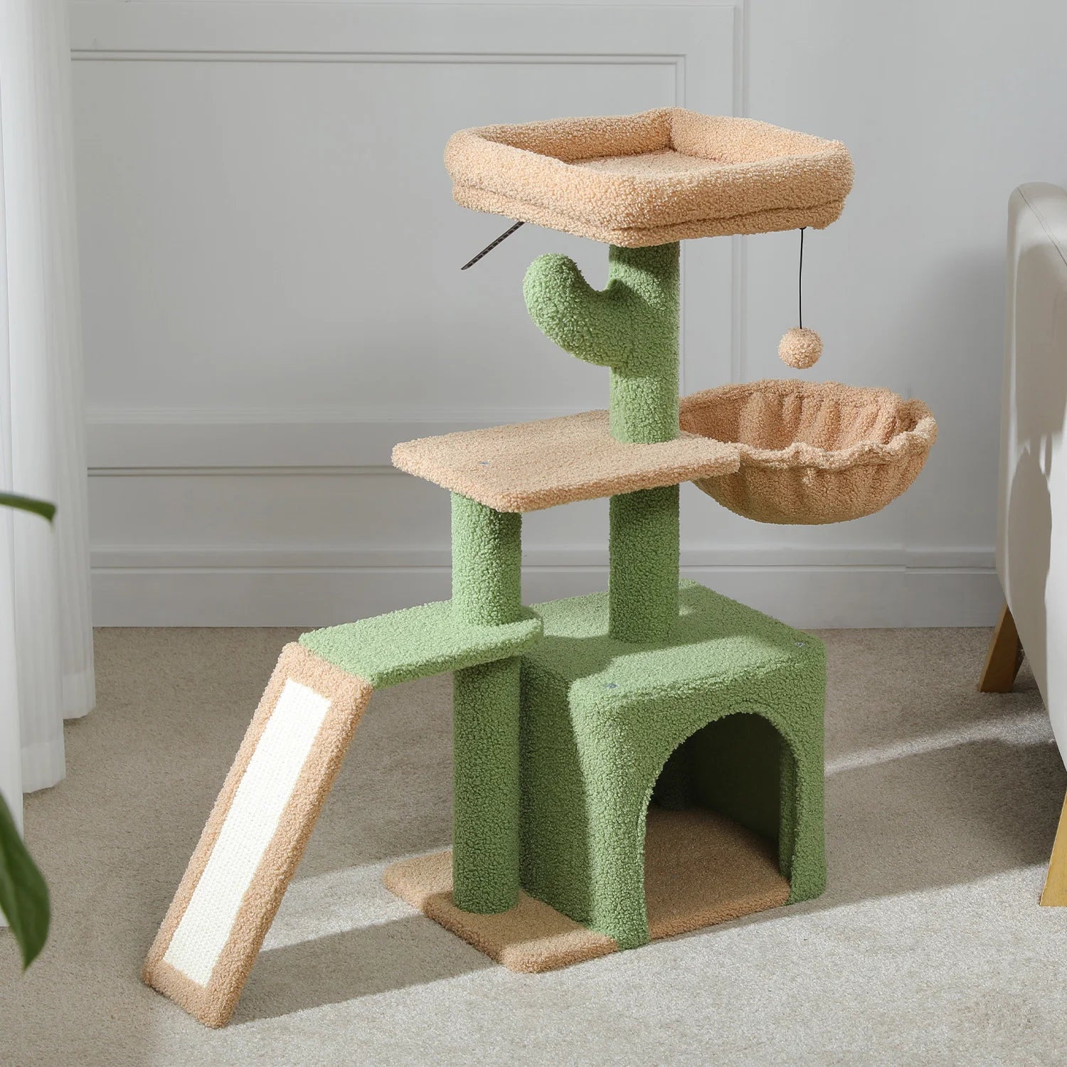Cat Tree Tower with Scratching Posts, Hammock & Removable Top Perch