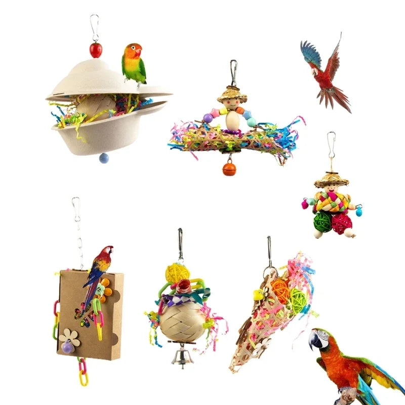 Rattan & Paper Molar Toy for Small Parrots
