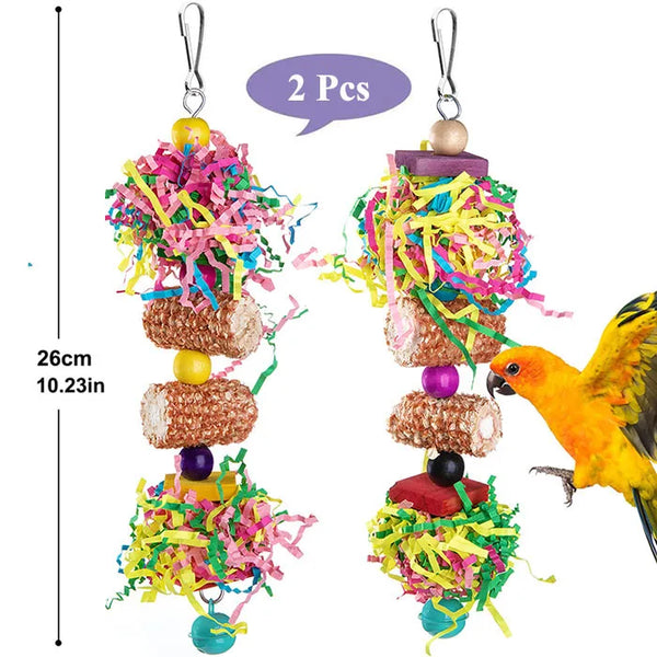 2/3pcs Colorful Parrot Foraging & Chewing Toy Set — Hanging Cage Shredder Toys